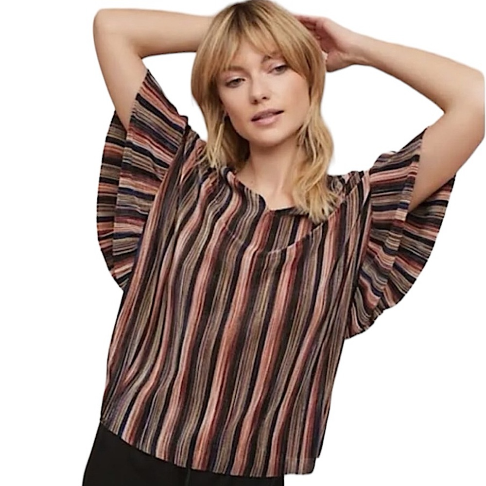 Anthropologie Vanessa Virginia Bienville Ruffle Sleeve Metallic Top size S